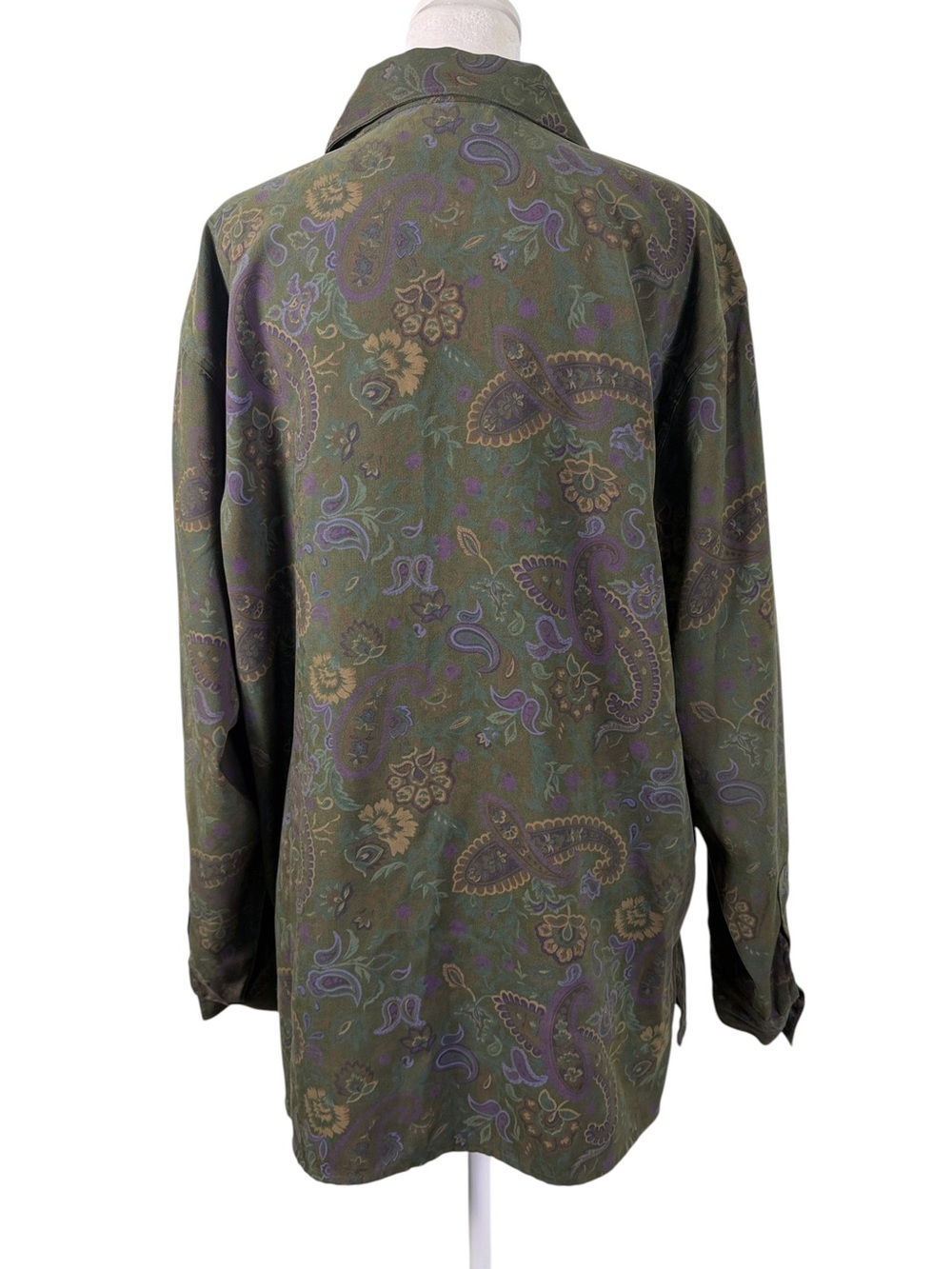 Capacity Olive Green Paisley Button Down Shirt L Oversized Artsy Boho - Picture 7 of 10